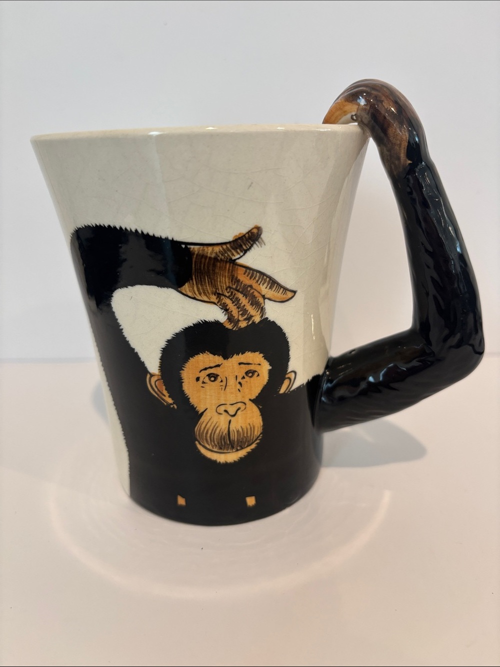 Vintage Pier 1 Imports Hand Painted Chimpanzee Monkey Mug 3D